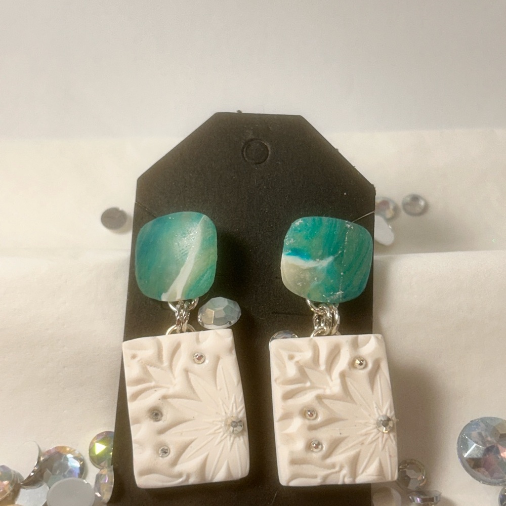 Modern Blue and White Geometric Earrings